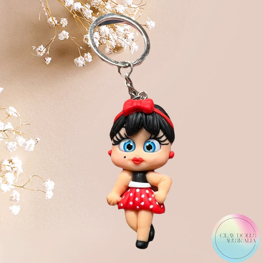 Key Ring Rockabilly Chic Black Hair