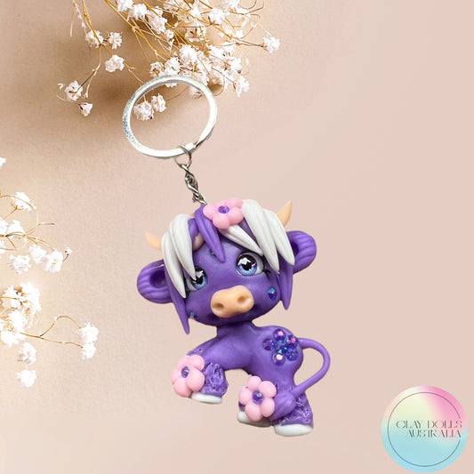 Key Ring Highland Cow Purple