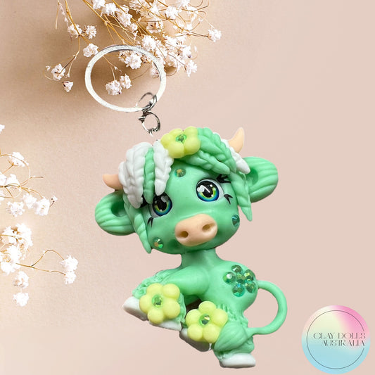 Key Ring Highland Cow Green